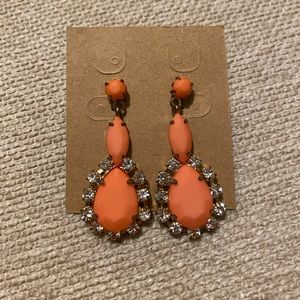Coral and rhinestone dangle earrings